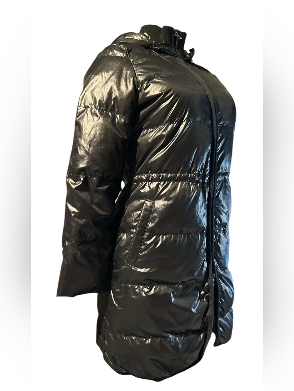Banana Republic ~Size XS~ Down Filled Longer Black Puffer Jacket Removable Hood